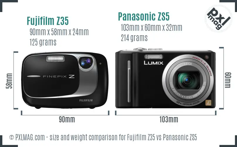 Fujifilm Z35 vs Panasonic ZS5 size comparison Fujifilm Z35 vs Panasonic ZS5 size comparison