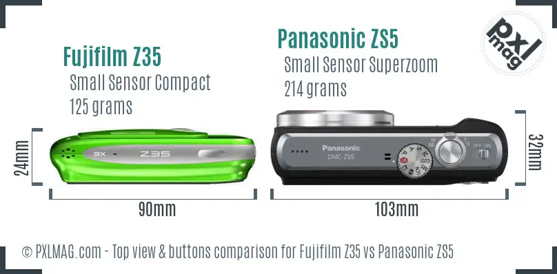 Fujifilm Z35 vs Panasonic ZS5 top view buttons comparison Fujifilm Z35 vs Panasonic ZS5 top view buttons comparison