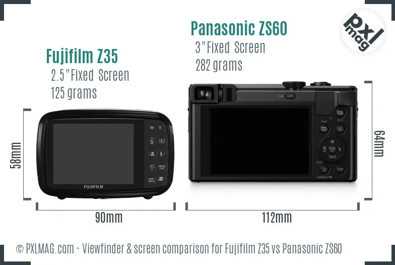 Fujifilm Z35 vs Panasonic ZS60 Screen and Viewfinder comparison Fujifilm Z35 vs Panasonic ZS60 Screen and Viewfinder comparison