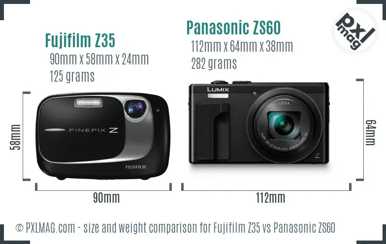 Fujifilm Z35 vs Panasonic ZS60 size comparison Fujifilm Z35 vs Panasonic ZS60 size comparison