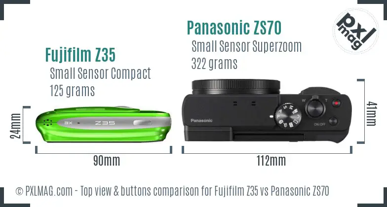 Fujifilm Z35 vs Panasonic ZS70 top view buttons comparison