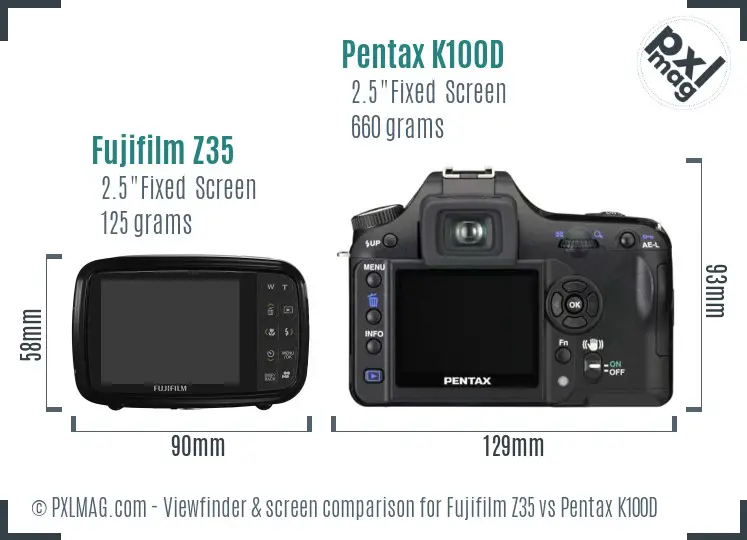 Fujifilm Z35 vs Pentax K100D Screen and Viewfinder comparison