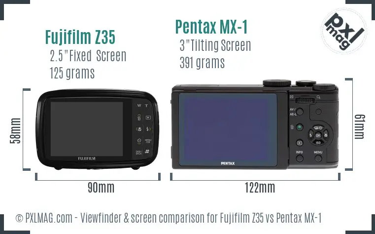Fujifilm Z35 vs Pentax MX-1 Screen and Viewfinder comparison