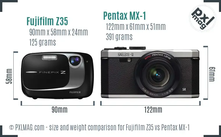 Fujifilm Z35 vs Pentax MX-1 size comparison