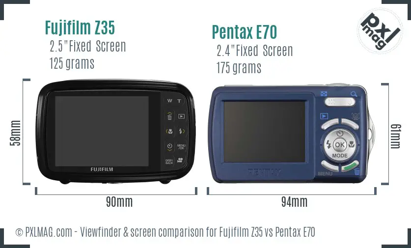 Fujifilm Z35 vs Pentax E70 Screen and Viewfinder comparison