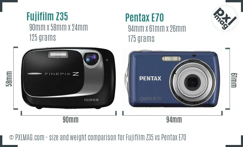 Fujifilm Z35 vs Pentax E70 size comparison