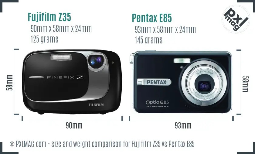 Fujifilm Z35 vs Pentax E85 size comparison Fujifilm Z35 vs Pentax E85 size comparison