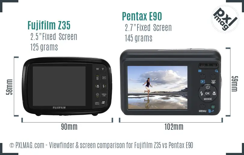 Fujifilm Z35 vs Pentax E90 Screen and Viewfinder comparison