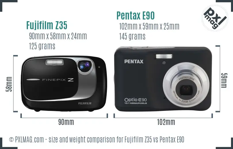 Fujifilm Z35 vs Pentax E90 size comparison
