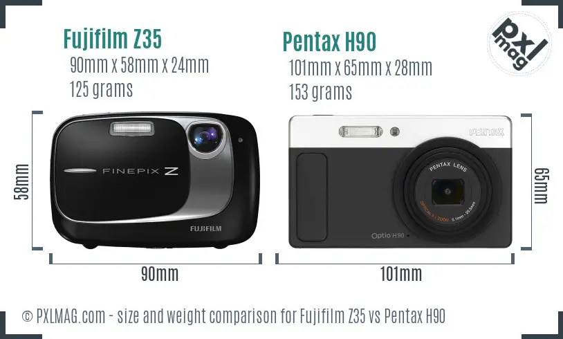 Fujifilm Z35 vs Pentax H90 size comparison