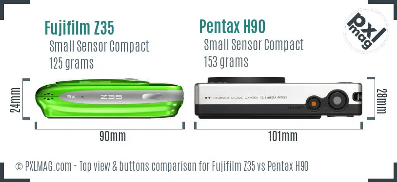 Fujifilm Z35 vs Pentax H90 top view buttons comparison