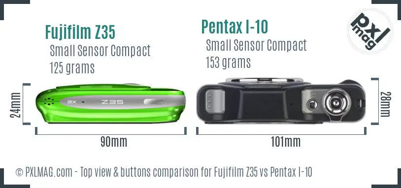 Fujifilm Z35 vs Pentax I-10 top view buttons comparison