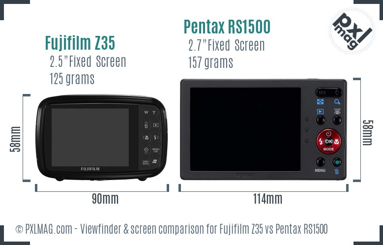 Fujifilm Z35 vs Pentax RS1500 Screen and Viewfinder comparison