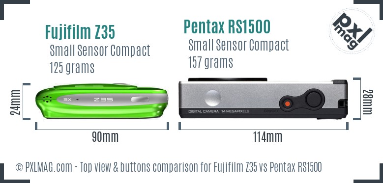 Fujifilm Z35 vs Pentax RS1500 top view buttons comparison
