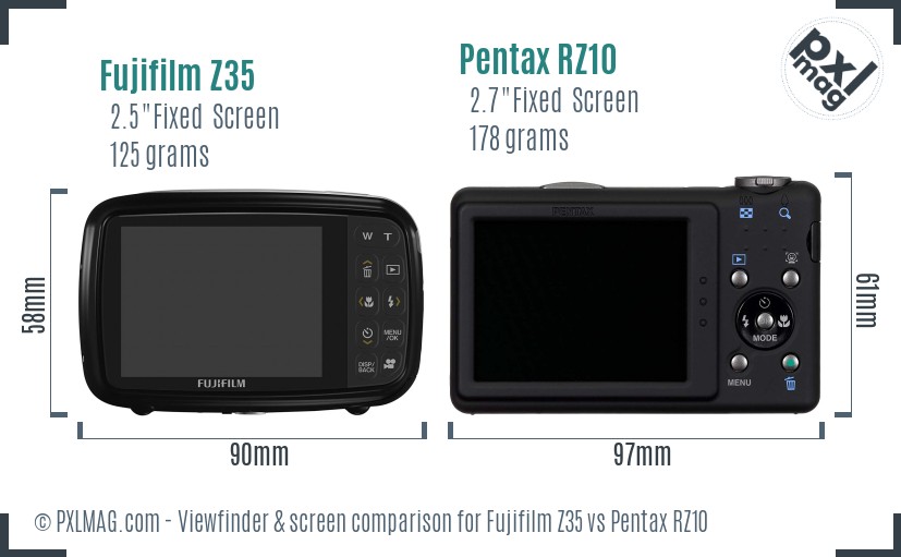 Fujifilm Z35 vs Pentax RZ10 Screen and Viewfinder comparison