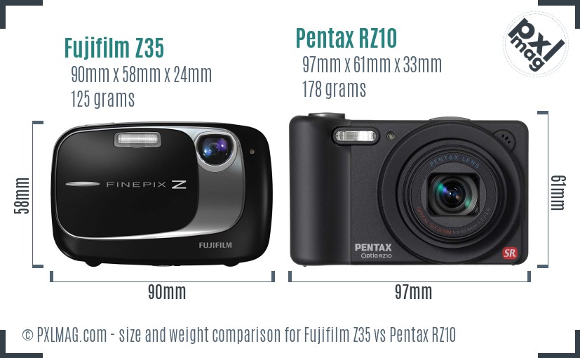 Fujifilm Z35 vs Pentax RZ10 size comparison