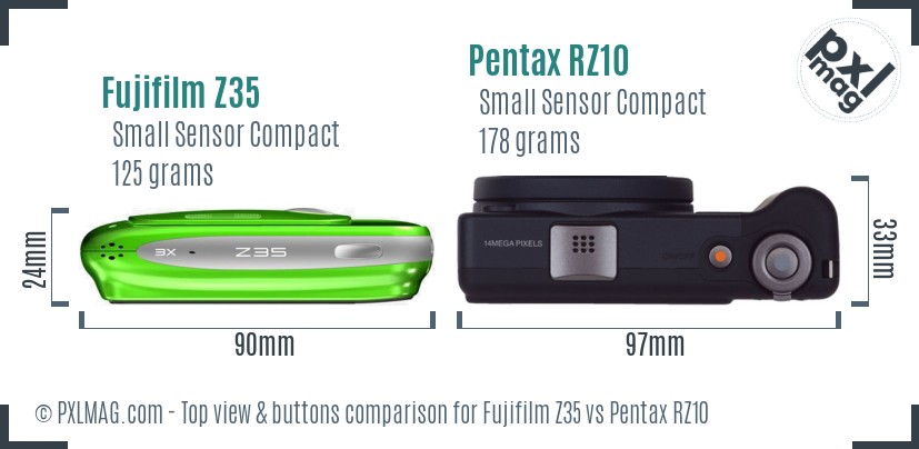 Fujifilm Z35 vs Pentax RZ10 top view buttons comparison