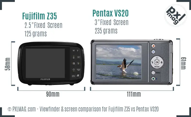 Fujifilm Z35 vs Pentax VS20 Screen and Viewfinder comparison