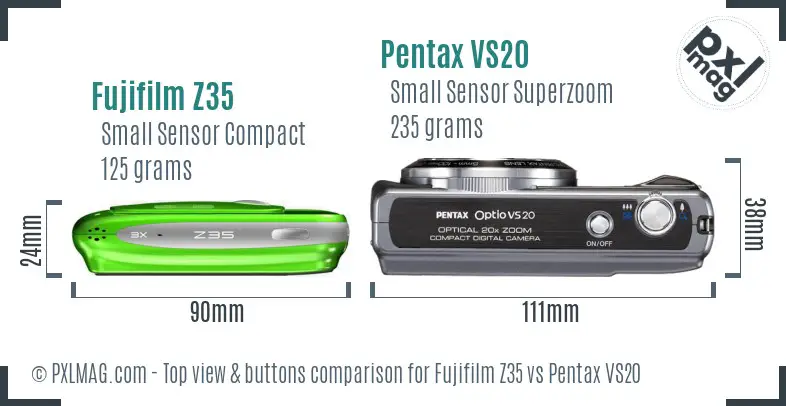 Fujifilm Z35 vs Pentax VS20 top view buttons comparison