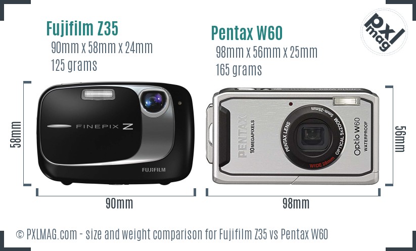 Fujifilm Z35 vs Pentax W60 size comparison Fujifilm Z35 vs Pentax W60 size comparison
