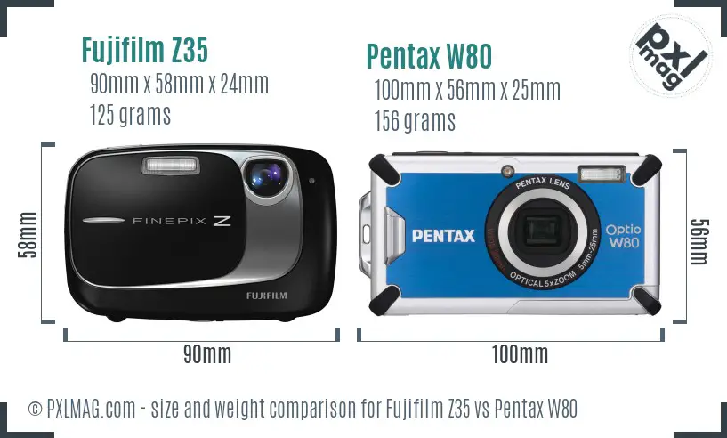Fujifilm Z35 vs Pentax W80 size comparison Fujifilm Z35 vs Pentax W80 size comparison