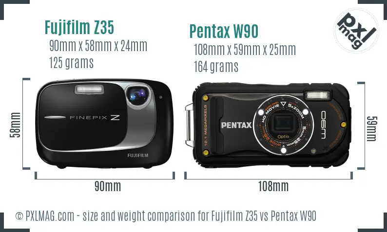 Fujifilm Z35 vs Pentax W90 size comparison Fujifilm Z35 vs Pentax W90 size comparison