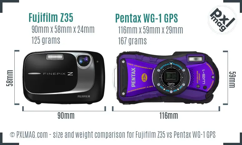 Fujifilm Z35 vs Pentax WG-1 GPS size comparison