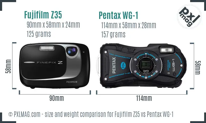 Fujifilm Z35 vs Pentax WG-1 size comparison