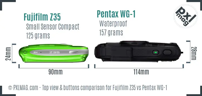 Fujifilm Z35 vs Pentax WG-1 top view buttons comparison