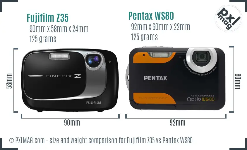 Fujifilm Z35 vs Pentax WS80 size comparison Fujifilm Z35 vs Pentax WS80 size comparison