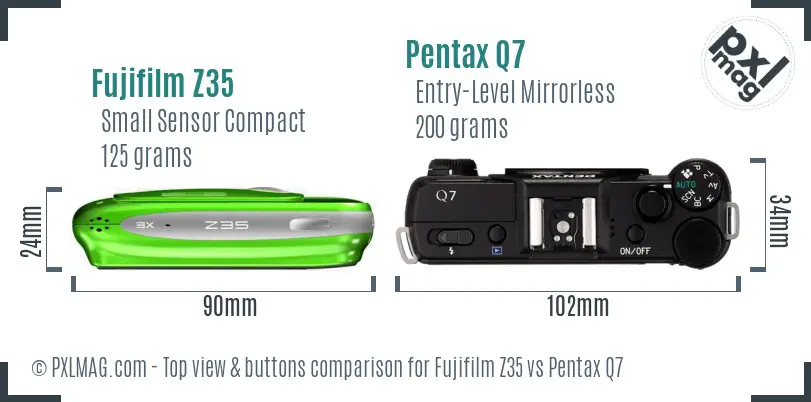 Fujifilm Z35 vs Pentax Q7 top view buttons comparison