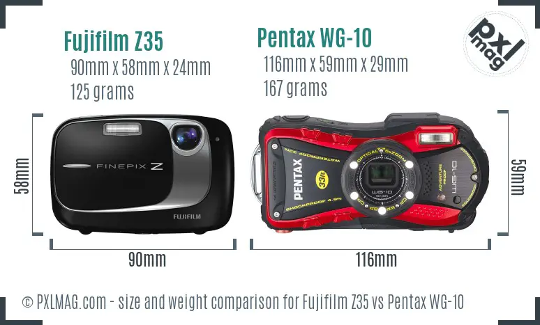 Fujifilm Z35 vs Pentax WG-10 size comparison Fujifilm Z35 vs Pentax WG-10 size comparison
