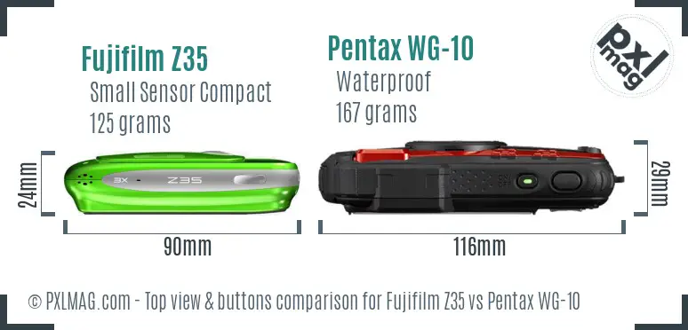 Fujifilm Z35 vs Pentax WG-10 top view buttons comparison Fujifilm Z35 vs Pentax WG-10 top view buttons comparison