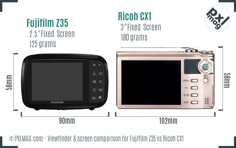 Fujifilm Z35 vs Ricoh CX1 Screen and Viewfinder comparison