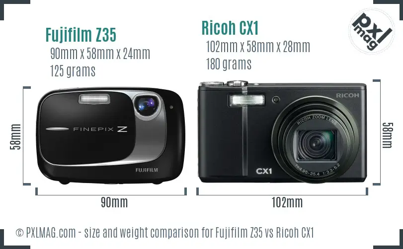 Fujifilm Z35 vs Ricoh CX1 size comparison