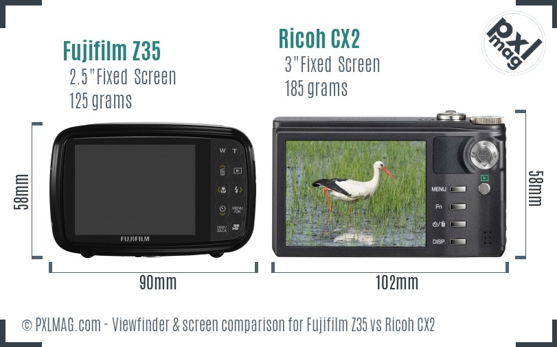 Fujifilm Z35 vs Ricoh CX2 Screen and Viewfinder comparison