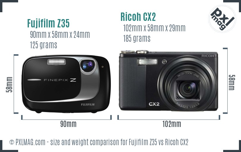 Fujifilm Z35 vs Ricoh CX2 size comparison Fujifilm Z35 vs Ricoh CX2 size comparison