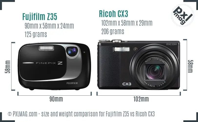 Fujifilm Z35 vs Ricoh CX3 size comparison Fujifilm Z35 vs Ricoh CX3 size comparison