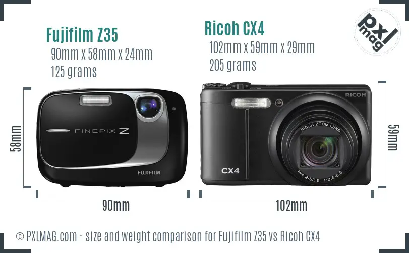 Fujifilm Z35 vs Ricoh CX4 size comparison Fujifilm Z35 vs Ricoh CX4 size comparison