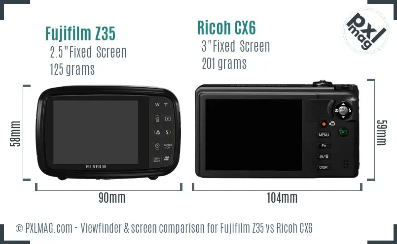 Fujifilm Z35 vs Ricoh CX6 Screen and Viewfinder comparison