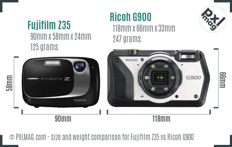 Fujifilm Z35 vs Ricoh G900 size comparison