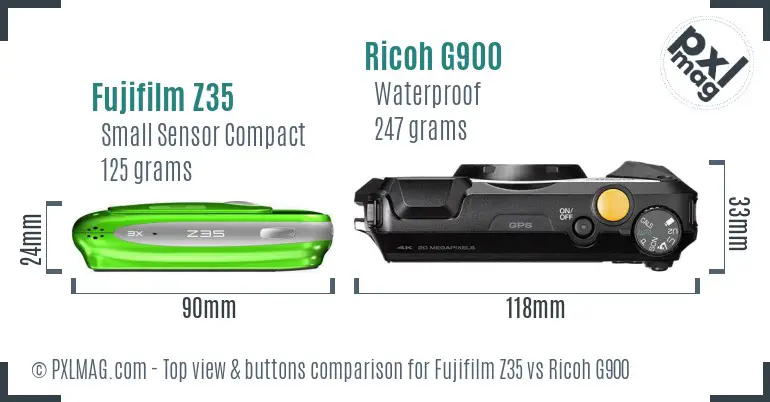 Fujifilm Z35 vs Ricoh G900 top view buttons comparison