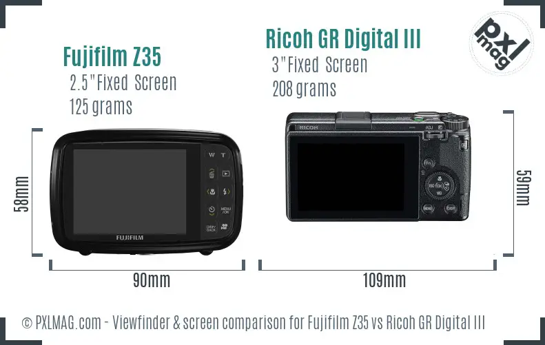 Fujifilm Z35 vs Ricoh GR Digital III Screen and Viewfinder comparison