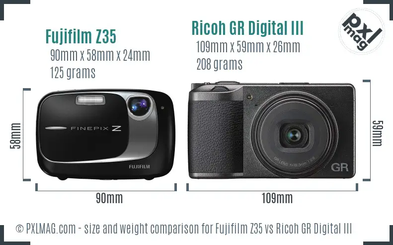 Fujifilm Z35 vs Ricoh GR Digital III size comparison