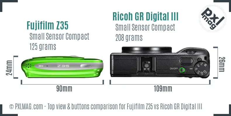 Fujifilm Z35 vs Ricoh GR Digital III top view buttons comparison