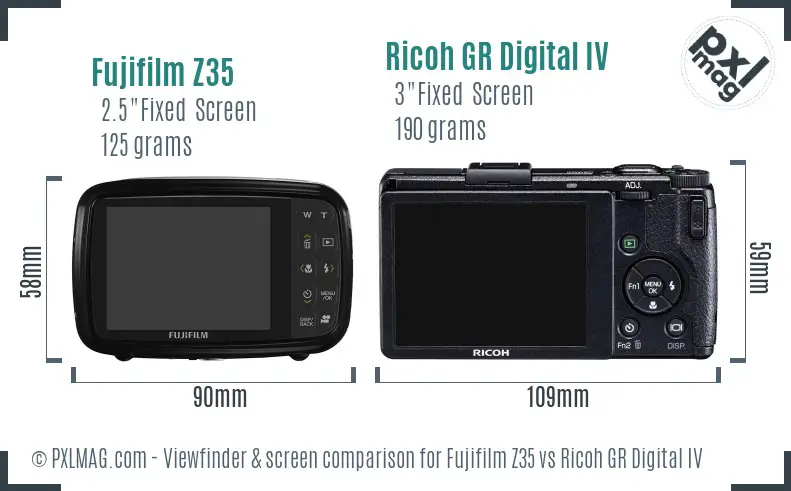 Fujifilm Z35 vs Ricoh GR Digital IV Screen and Viewfinder comparison