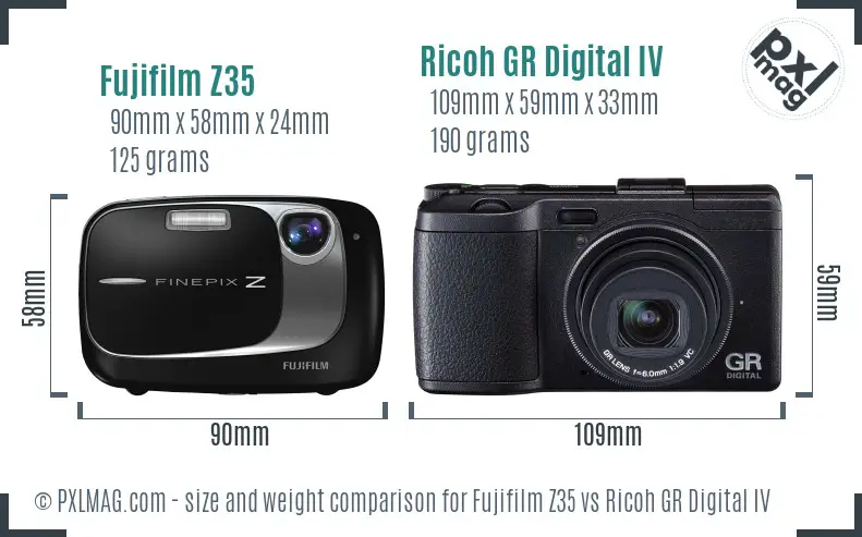 Fujifilm Z35 vs Ricoh GR Digital IV size comparison
