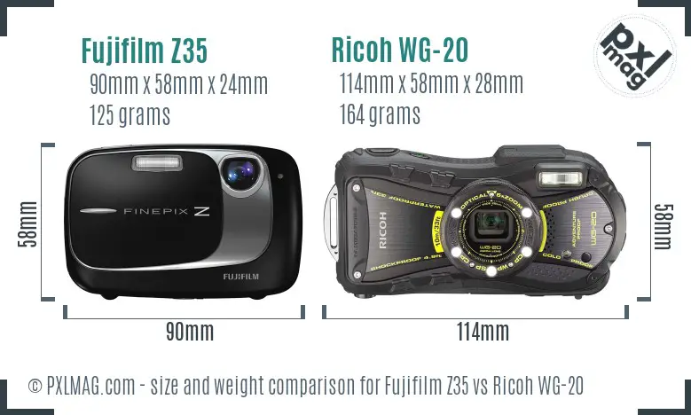 Fujifilm Z35 vs Ricoh WG-20 size comparison Fujifilm Z35 vs Ricoh WG-20 size comparison