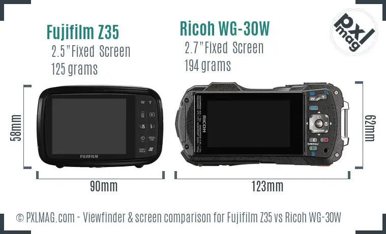 Fujifilm Z35 vs Ricoh WG-30W Screen and Viewfinder comparison
