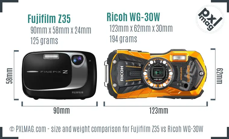 Fujifilm Z35 vs Ricoh WG-30W size comparison